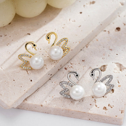 Hollow Swan Imitation Pearl Earrings - FASHION SHEGOODS LLC