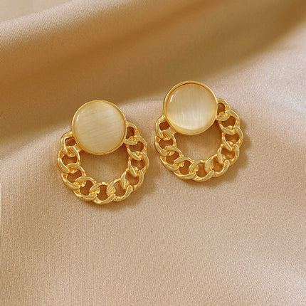 Opal Round Geometric Earrings - FASHION SHEGOODS LLC
