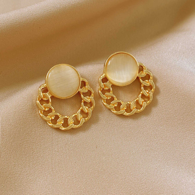 Opal Round Geometric Earrings - FASHION SHEGOODS LLC