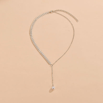 Wheat Ear Leaf Pearl Clavicle Pendant Necklace