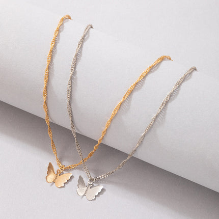 Double Layered Butterfly Pendant Multi Layered Necklace