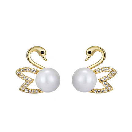 Hollow Swan Imitation Pearl Earrings - FASHION SHEGOODS LLC