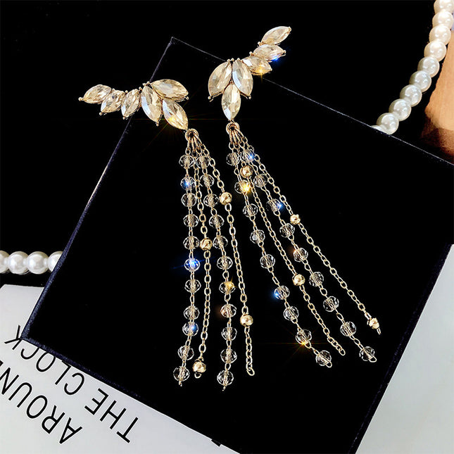 Angel Wing Long Pearl Tassel Earrings