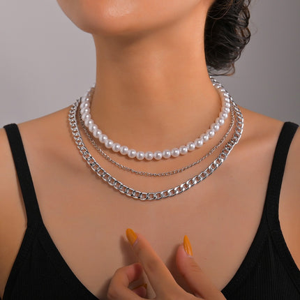 Multi-layer Pearl Chain Choker Necklace - FASHION SHEGOODS LLC