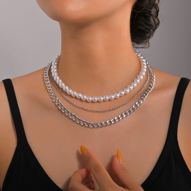 Multi-layer Pearl Chain Choker Necklace - FASHION SHEGOODS LLC