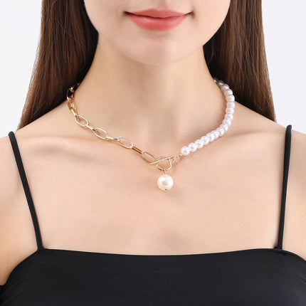 Pearl Necklace Sweater Gold Chain with Toggle Clasp