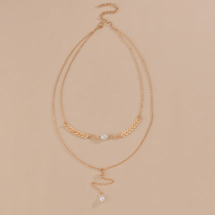 Wheat Leaves Chain Pearl Necklace