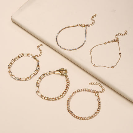 Simple Geometric Rhinestone Chain Bracelet Set