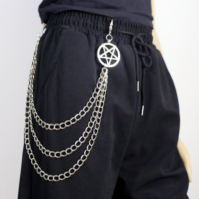 Punk Pants Chain Pentagram Keychains for Men Women Jean Trouser Biker Chains