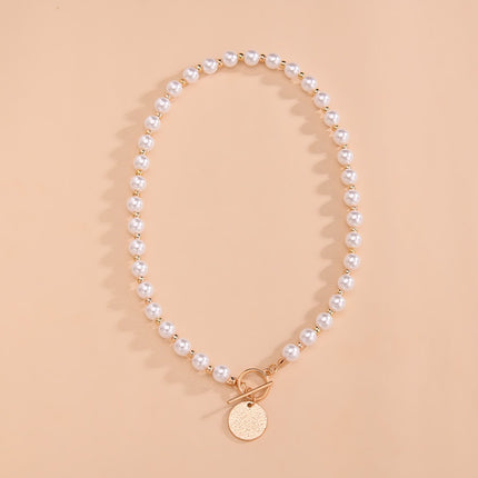 Pearl Necklace Beaded Coin Pendant Women
