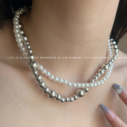 Imitation Pearl Wrapped Necklace Double Layer Magnetic Buckle Neck Chain Choker Necklace - FASHION SHEGOODS LLC
