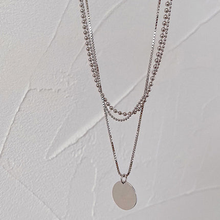 Multi 3 Layers Chain Metallic Metal Round Disc Pendant Necklace - FASHION SHEGOODS LLC