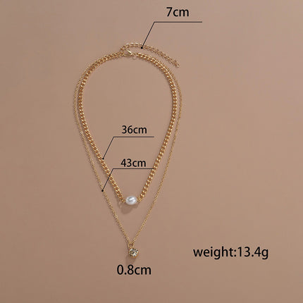 Rhinestone Pearl Round Double Layer Necklace