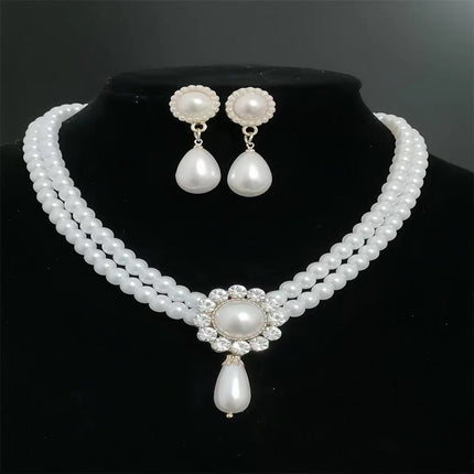 Double Layer Chain Choker  Water Drop Pendant Necklace Set