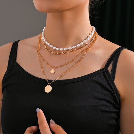 Boho Jewelry White Pearl Multi Layer Necklace