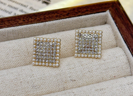 Full Rhinestone Square Geometric Earrings