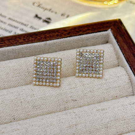 Full Rhinestone Square Geometric Earrings - FASHION SHEGOODS LLC