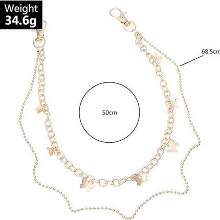 Multilayer butterfly Punk Metal Pants Waist Chain