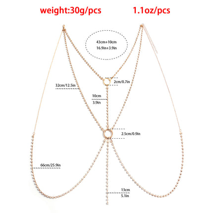 Women Rhinestone Long Necklace Breast Chain