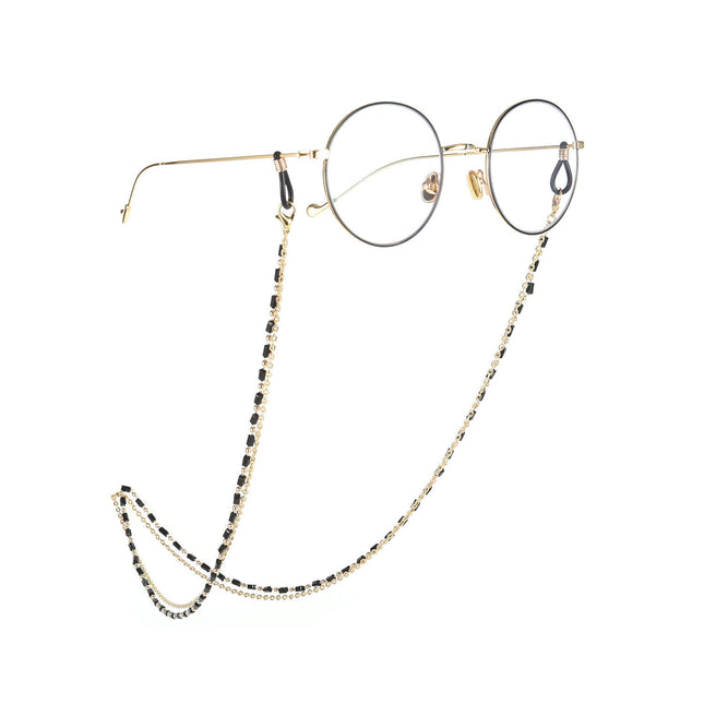 Reading Glasses Chain Women Black Beads Gold Eyeglass Lanyard Hold Straps