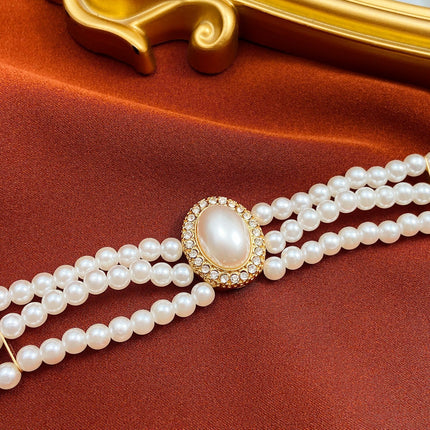 White Three Layer Pearl Bead Necklace