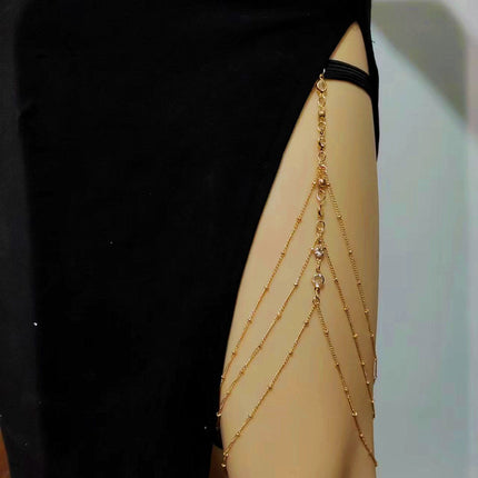Sexy Multilayer Bead Chain Rhinestone Tassel Adjustable Elastic Thigh Chain