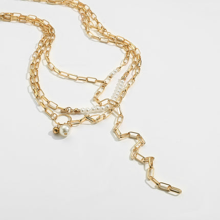 Layer Long Chain Necklace Pearl Charm Jewelry for Women - FASHION SHEGOODS LLC