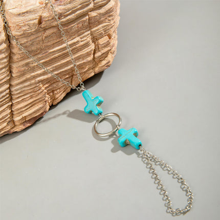 Bohemian Beach Natural turquoise Cross Anklet Bracelet
