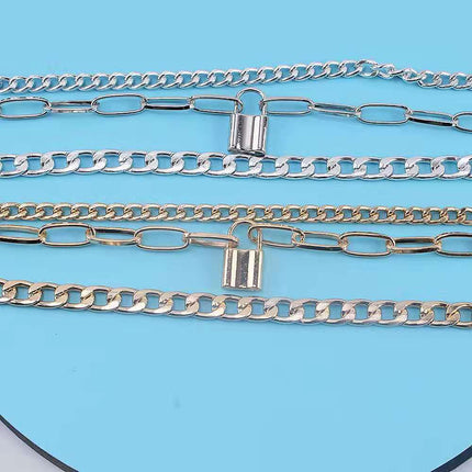 Layered Chain Necklace Neck Chains Lock Pendant Jewelry - FASHION SHEGOODS LLC