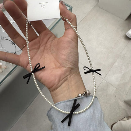 Faux Pearl Necklace Fashion Jewelry Sweet Girls Ribbon Bow Choker - FASHION SHEGOODS LLC