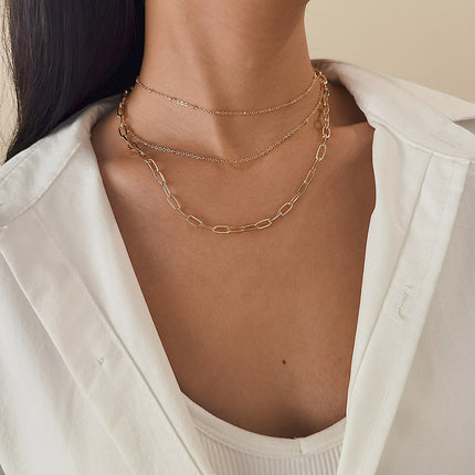 Multi Layer Paper Clip Chain Necklaces Jewelry - FASHION SHEGOODS LLC