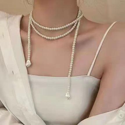 Long Chain Pearl Beaded Pendant Necklace - FASHION SHEGOODS LLC