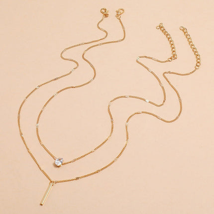 Double Drop Rhinestone Pendant Necklace