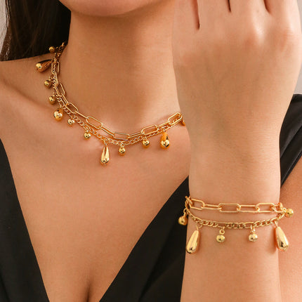 Hip Hop Droplet Bead Pendant Necklace Bracelet Set - FASHION SHEGOODS LLC