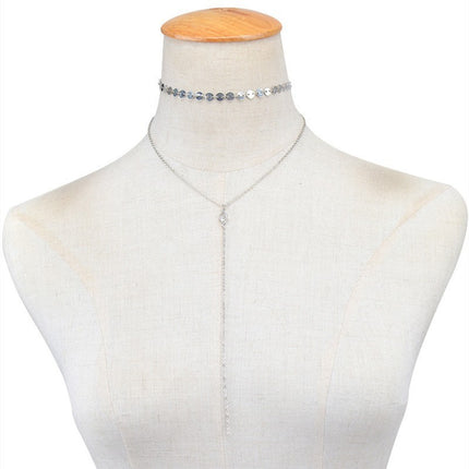 Layer Chain Long Necklace Crystal Pendant - FASHION SHEGOODS LLC