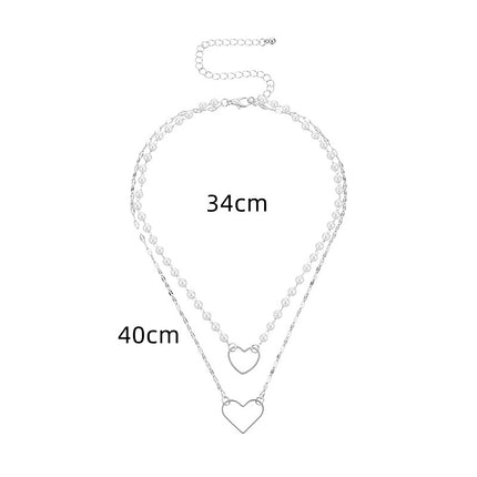 Love Heart Baroque Pearl Necklace Double Layer