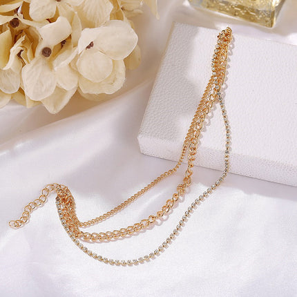 Multilayer Sparking Rhinestone Beaded Chain Anklets Jewelry