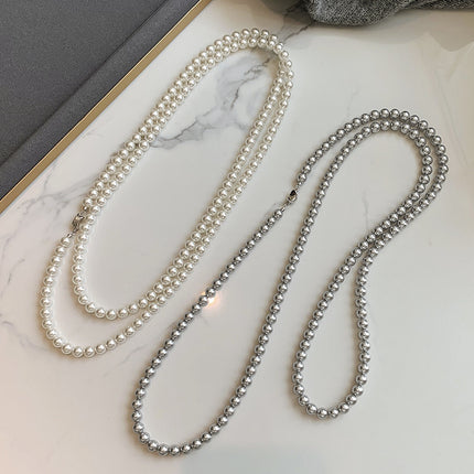 Long Gray Glass Pearl Vintage Charm Necklace - FASHION SHEGOODS LLC