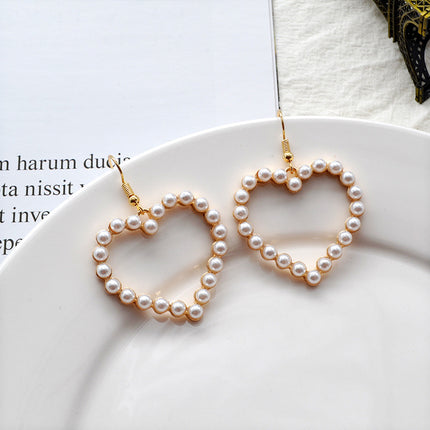 Geometric Pearl Heart Shape Earrings