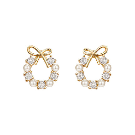 Pearl Bow Knot Stud Earrings for Women - FASHION SHEGOODS LLC