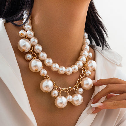 Exaggerated Large Pearl Tassel Clavicle Chain Layered Pearl Beaded Necklace