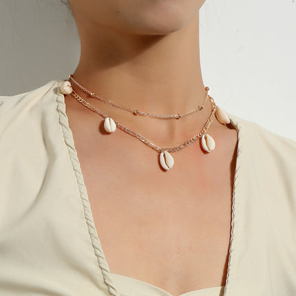 Sea Shell Pendant Bead Chain Choker Necklace