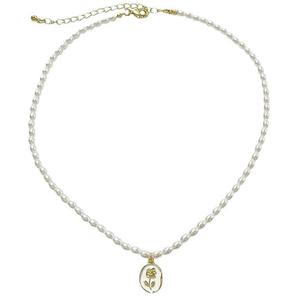 Oval Glass Pearl Necklace Wedding Pearl Necklace for Brides - FASHION SHEGOODS LLC