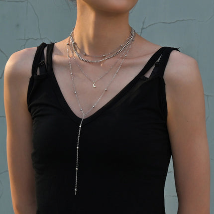 Fashion Jewelry Moon Pendant Layered Necklace