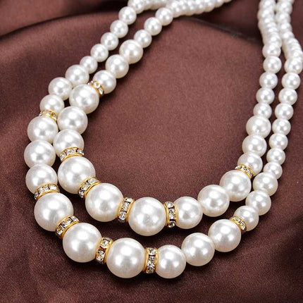 Pearl Necklace Double layer Pearl Multi-layer Stone Ring Beaded Necklace