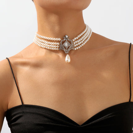 Imitation Pearl Chain Beaded Necklace Vintage Handmade - FASHION SHEGOODS LLC