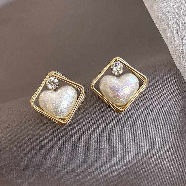 Geometric Rhinestone Pearl Stud Earrings - FASHION SHEGOODS LLC