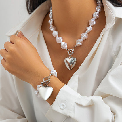 Baroque Imitated Pearl Peach Heart Pendant Necklaces/Bracelets
