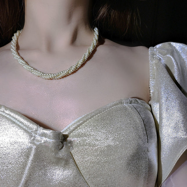 Multi layers women choker Pearl Necklace Round Twisted - FASHION SHEGOODS LLC
