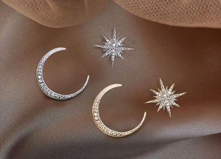 Crescent Moon Shooting Star Jewelry Stud Earrings